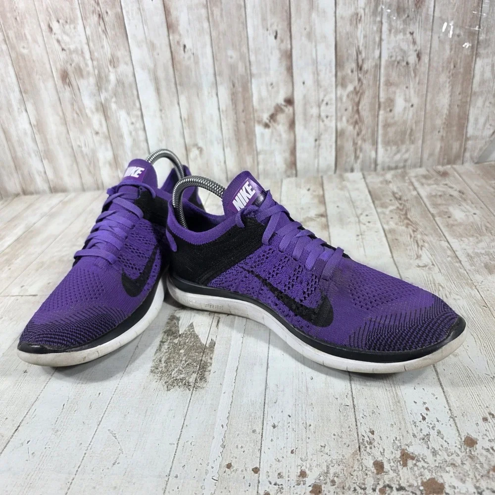 Nike Free 4.0 Flyknit Womens Running Shoes Purple Black 631050-005 Size 8.5